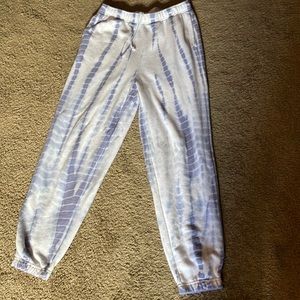 White and purple/blue tie dye sweatpants